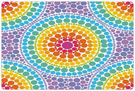 Tapete de estimação de arco-íris lunarable para alimentos e água, círculos concêntricos retro esquema de cores inspirado no