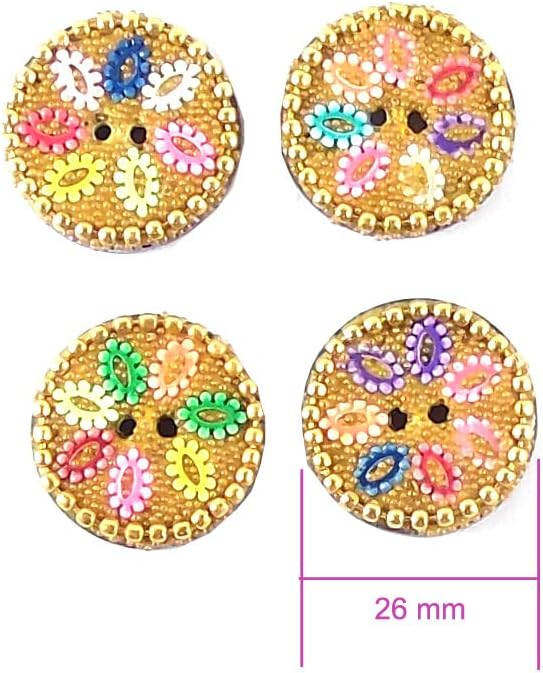 Botões decorativos e exclusivos de vidro natural de vidro natural - Multicolor - 25mm - Minchas de caviar de vidro Design de flores - 4 pcs/pk. #1835
