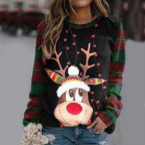 Sorto de Natal para mulheres engraçadas Camisas de impressão de rena engraçadas Xmas raglan manga longa Tops de pulôver de férias