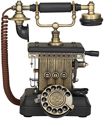DeCo 79 Brass funcionando pelo telefone vintage com cordão de linha, 10 x 6 x 12 , preto