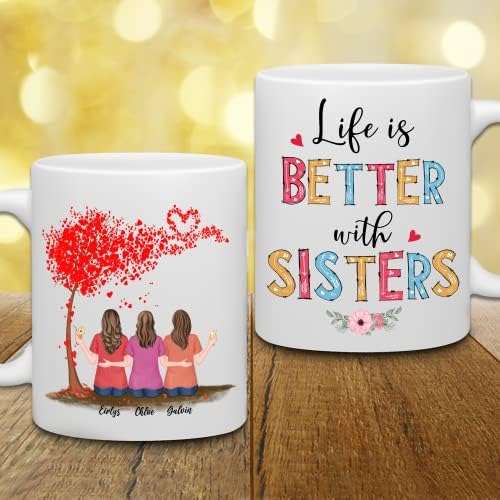 WhidoBe personalizada irmã caneca personalizada cunem de irmã, irmã caneca com nomes, xícaras irmãs personalizadas, presentes