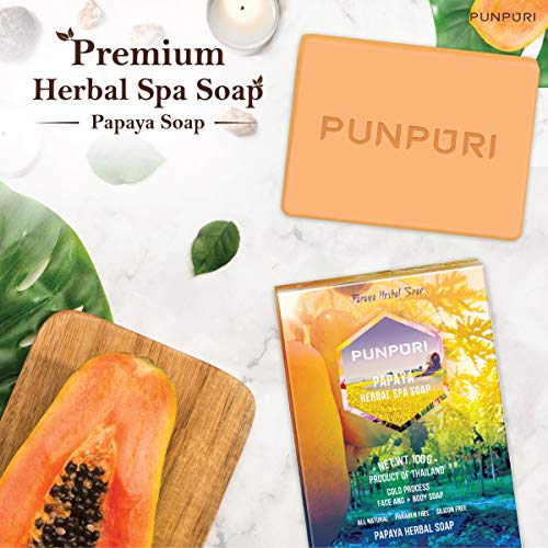 Punpuri Papaya Milk Herbal Spa Soap, hidratante e protegendo a pele da acne e precisão, 100g