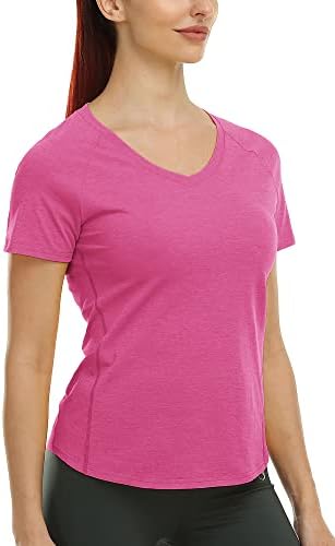 Camisetas de treino de decote em V IcyZone para mulheres, tampos de ioga atlética de fitness, ginásios de exercício de corrida