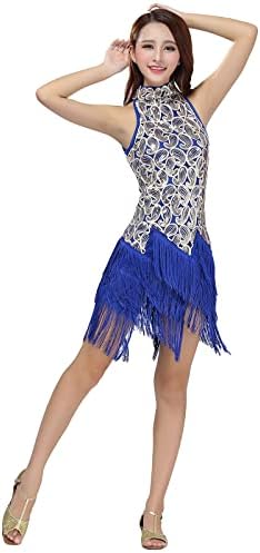 Abafip Women Glitter Tassel Tassel Latin Dance Dress 20s Fringe Fringe Keyhole Salsa Chacha Tango Mini Vestido de Dança Moderna