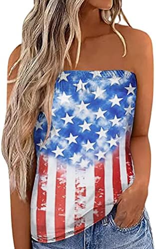 Tanque de bandeira feminina Bandeau American Tubo Top Top 4 de julho Bloups de túnica casual sem mangas de julho