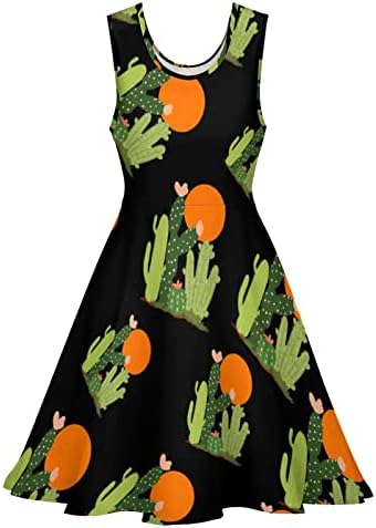 Cactus Sunrise feminino vestido sem mangas do pescoço redondo mini vestido de tanque solto de vestido de verão
