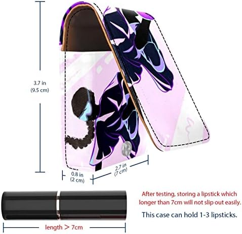 Bolsa de batom de batom de maquiagem de oryuekan com espelho portátil de armazenamento de armazenamento portátil de armazenamento de armazenamento labial de armazenamento, desenho animado de esqui abstrato de desenho animado