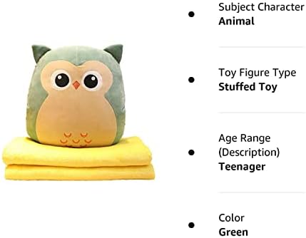 Couch de travesseiro de animal de pelúcia de coruja mole e cobertor quente - travesseiro de pelúcia de coruja verde de 3 em