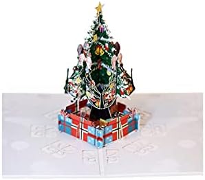 Cartão pop -up de Natal festivo Hovico, com uma motocicleta de boneco de neve interessante em 3D, árvore de Natal e design