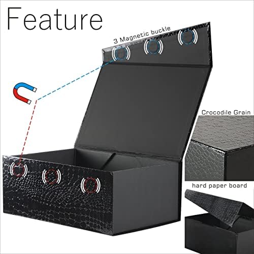 Caixas de presente pretas elegantes de ABOVETU 9.8x6.8x4 polegadas, caixa de presente de papel de couro crocodilo para