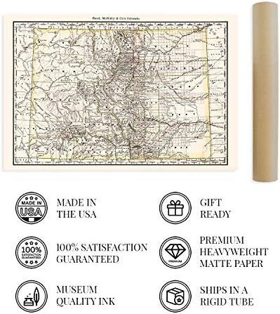 Historix vintage 1879 Colorado mapa pôster - 24x36 polegadas Vintage Colorado Mapa - mapa antigo do estado da arte