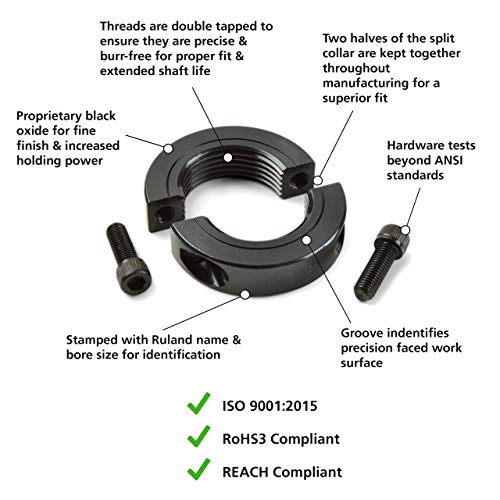 Ruland TSP-10-11-F de duas peças colarinho de eixo, rosqueado, aço de óxido preto.625 -11 furo, 1 5/16 OD, 7/16 Largura
