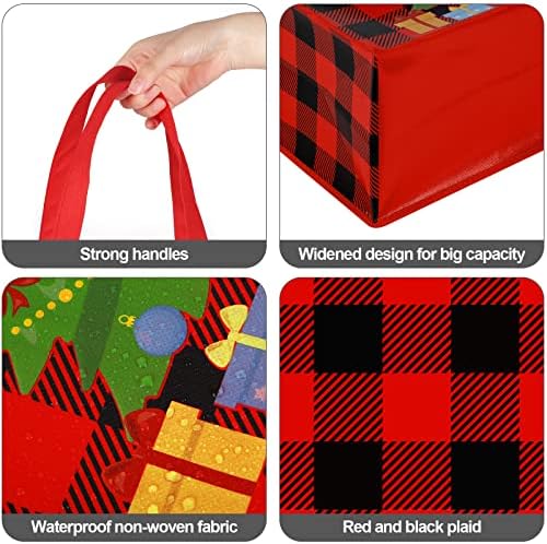 ANECO 12 peças grandes sacolas de festa de Natal Red e preto Black Christmas Sacos não tecidos Sacos de presente