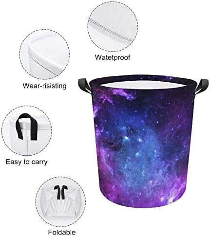 Galaxy Sky Laundry Basket com alças redondas de cesta de armazenamento de lavanderia dobrável para banheiro