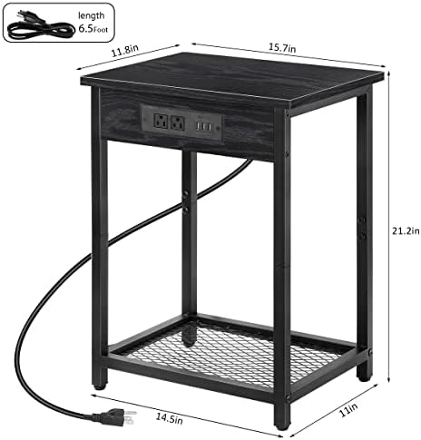 Melos Tadands Conjunto de 2 com estação de carregamento, mesa de cabeceira de 2 camadas com portas e saídas USB, mesa de extremidade