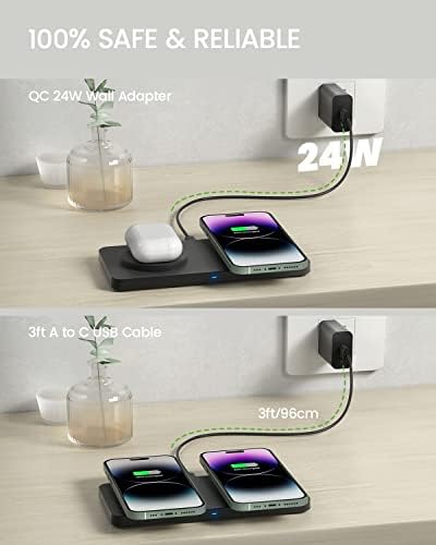 Geekera 2 em 1 carregador sem fio magnético e estação de carregamento sem fio segura de 3 em 1 mag para iPhone para