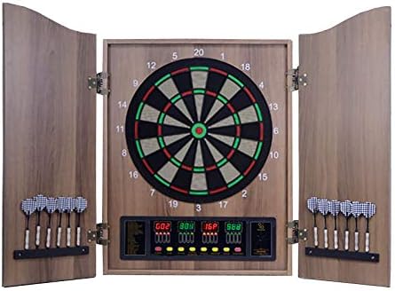 Conjunto de Dartboard Eletrônico FOTEE, definido de 18 polegadas e 243 variações, para 16 jogadores Classic Door Look Matches Decoração tradicional para qualquer sala de jogos, Wood_52cm69cm8cm