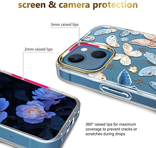 Rxkeji Clear Case Compatível com o iPhone 13 Case com flores, para meninas mulheres, brilho à prova de choque, design