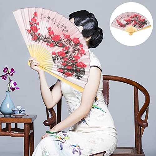 ABOOFAN Fan Handheld Fã Chinês Fã dobrável Fã portátil Red Plum Pattern Hand Fan Bamboo Bamed Dançando Fã de Fã Fãs