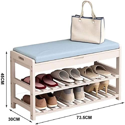WSZJJ Bamboo Shoe Bench Rack com almofada estofada estofada Banco de armazenamento de armazenamento acolchoado Banco de sapato de 2 camadas Organizador de armazenamento de sapatos