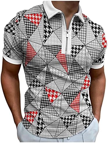 Camisas de vestido de verão para homens Houndstooth Zipper Print de camiseta de verão masculino Spring Spring Top Lapeel e Mens