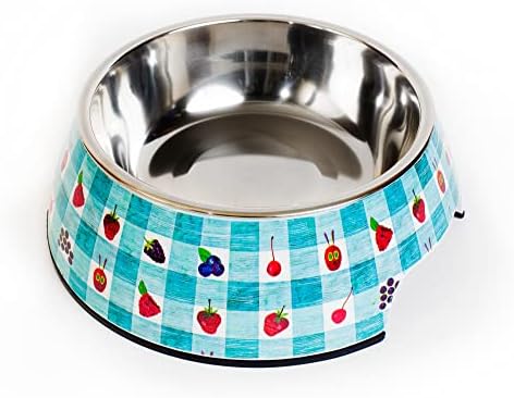 Harapeko Caterpillar Pet Food Bowl, tamanho M, azul xadrez