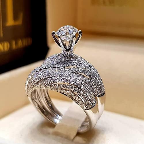 Anéis de moda para mulheres senhoras brilho diamante completo diamante duplo conjunto de diamante anel promessa de anel