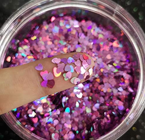 Confetti de Glitter Heart 2mm de confete em forma de coração laser para decoração de festas, artesanato de bricolage, arte preto premium, arte corporal olho de olho - 10g, roxo holográfico