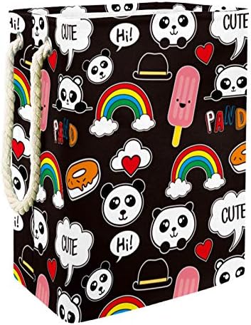 Indicultor arco -íris colorido Padrão de panda fofo grande cesto de roupa de roupa prejudicial para roupas prejudiciais para