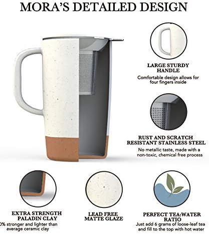 Mora Ceramics Grande caneca de chá com infusador de folhas soltas e tampa de cerâmica, 18 oz, portátil, microondas e lavador