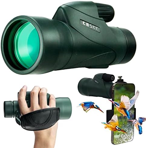 Telescópio monocular Gosky Piper, monocular 12x55 HD para adulto com Bak4 Prism & FMC Lens, monocular leve com o adaptador de smartphone