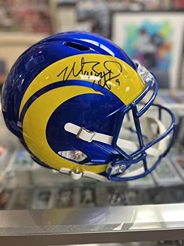 Matthew Stafford Autograph Tamanho completo da RAMS Réplica Fanática de capacete COA - Capacetes NFL autografados