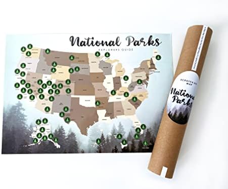 Parques nacionais arranham o mapa - nós arranham o pôster dos parques nacionais para crianças e adultos - lista de baldes Mapa de arranhões
