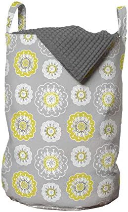 Bolsa de lavanderia cinza e amarela de Ambesonne, cenário cinza pálido com flores inspiradas Ivy Image, cesto de cesto