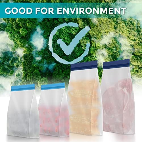 Sacos de armazenamento de alimentos reutilizáveis, 4 Pack BPA Grade Alimentar Grátis Reutilizável Sacos de Stand -Up, 2 sacos