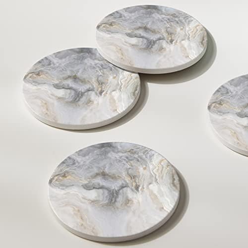 Conjunto Hoomey de 6 montanhas -russas de mármore branco abstrato com suporte, montanhas -russas de cerâmica absorventes para