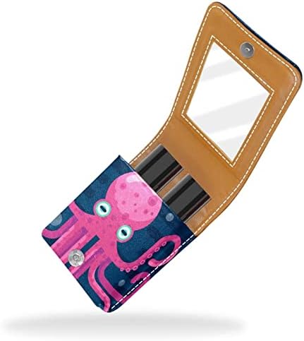 Mini estojo de batom com espelho para bolsa, Organização de suporte de caixa portátil de polvo rosa