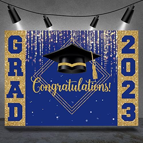 RSUUUinu 7x5ft Parabéns graduado 2023 cenários azuis e ouro graduação parabéns
