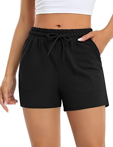 Shorts de suor feminino de atraídos com bolsos de algodão correndo shorts atléticos de lounge casual