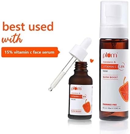 Plum 1,5% Toner de vitamina C para a pele brilhante com mandarim e ácido etil ascórbico, antioxidante, calmante, balanceamento da pele,