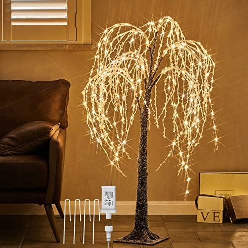 Hairui Prelit Willow Tree 4ft 300 luzes LED, galho de neve com luzes de fada para decoração de férias em casa externa em casa