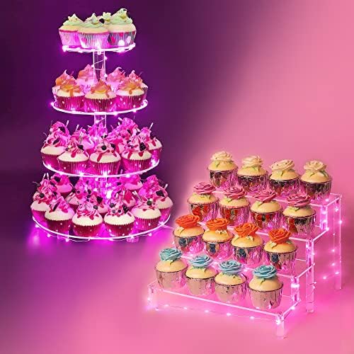 Stand pop de bolo de prateleira de 4 camadas + suporte de cupcakes redondos de 4 camadas - suporte premium de cupcake