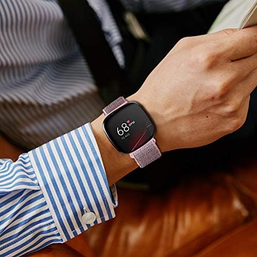 Relting Nylon Sports Loop Bands Compatível com Fitbit Versa 3/Fitbit Sense, Stranças de relógio respiráveis ​​ajustáveis ​​suaves pulseira de substituição confortável para mulheres homens