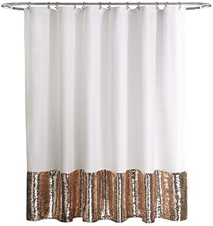Decoração exuberante, 72 x 72, blush e lantejoulas de sereia branca cortina de chuveiro