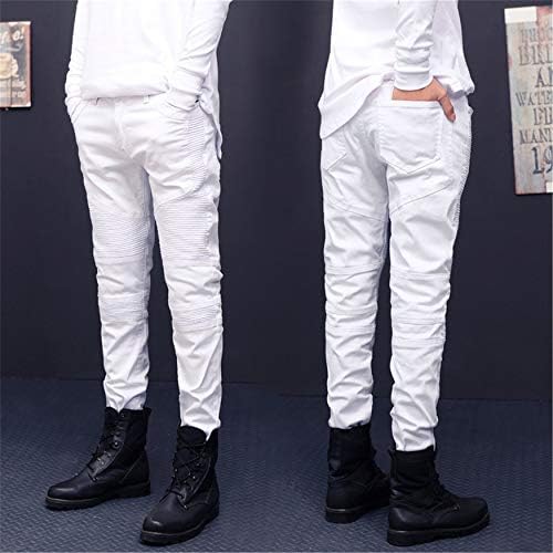 Andongnywell homens no meio da cintura plissada destruída motociclista skinny jeans rasgado com zíper deco