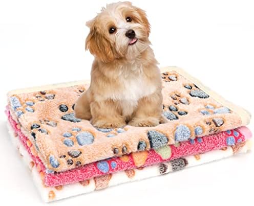 Luzgat 3 pacote de filhote de cachorro, cobertores de cachorro para cães pequenos, cobertor barato de gato de estimação para menina, lã macia cama fofa com patas 41 x30