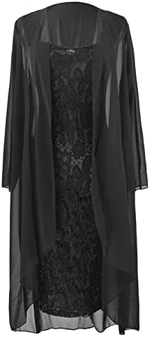 Vestido de tamanho plus size nokmopo para mulheres sólidas com duas peças Cardigan Chiffon Party Wedding Long Dress