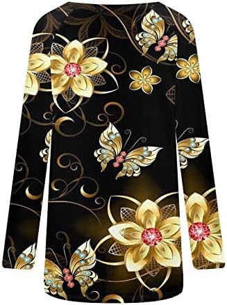 Black Brunch Tees for Ladies Summer Summer outono de manga longa Crew pescoço Butterfly Flower Tops T Camisetas Teen Girl J9 XL