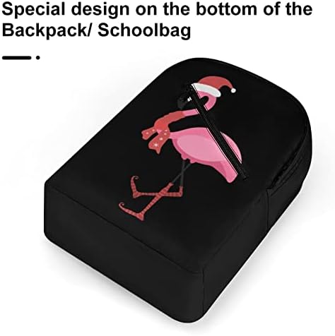 Flamingo em chapéu de santa e cachecol mochila impressa o padrão de mochila casual bolsas com compartimentos para homens escolas