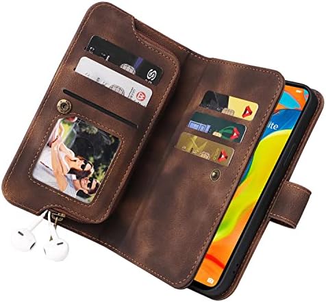 Caixa de carteira de proteção de proteção compatível com huawei p30 lite, capa de telefone fino de couro pu slim, suporte